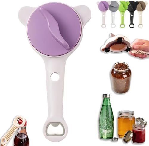 2026 New 4-in-1 Multi-Purpose Jar Opener, Adjustable Stainless Steel Ergonomic with Non-Slip Teeth, Jar Opener for Weak Hands, Multi Size Lid Tool for Jars, Cans, Wine Bottles (Purple)