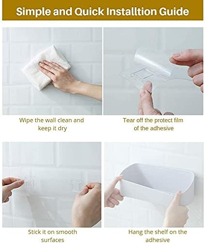 SUNFICON Adhesive Shower Caddy Wall Mounted Bathroom Shelf Organizer Storage Rack No Drilling Shower Shelf Bath Essentials Shampoo Spice Holder 2 Clear Adhesives for Shower Room Bathroom Kitchen White