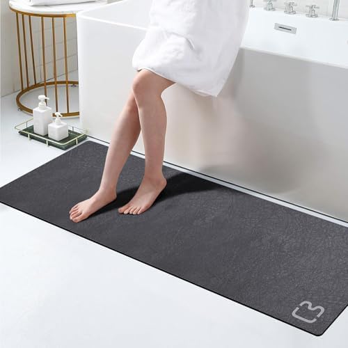 RUERYA Dark Grey Bath Mat 15.7" x 47.2" Extra Long Bathroom Mat Large Fast Dry Super Absorbent Non-Slip Rubber Backed Shower Mat Bath Rugs Mats for Bathroom Floor, Tub, Shower, Sink, Dark Gray