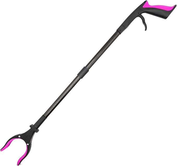 Grabber Reacher Tool-Long 32 Inch Aluminum Foldable Pick Up Stick-Strong Grip Shelves LED Light Magnetic Tip, Lightweight Trash Picker Claw Reacher Grabber Tool for Elderly - by Luxet (32 Inch, Pink)