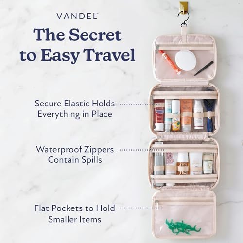 VANDEL Waterproof Hanging Toiletry Bag [TSA-Approved] Hanging Makeup Organizer Bag, Cosmetic Travel Bags for Women, Makeup Case Toiletries Organizer Hygiene Bathroom Shower Caddy - Sand
