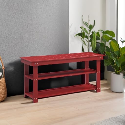 Convenience Concepts Oxford Utility Mudroom Bench, Cranberry Red