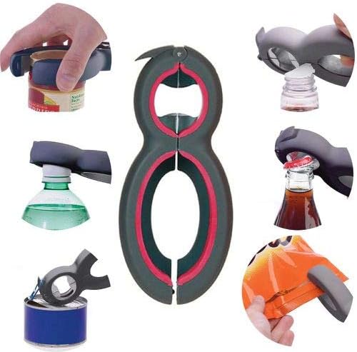 6 in 1 Multi Opener Jar Opener Bottle Can Opener Seal Soda Lid Twist Grips Non-slip Grip Easy Opern for Kid Kitchen Holiday Party (Red + Black)