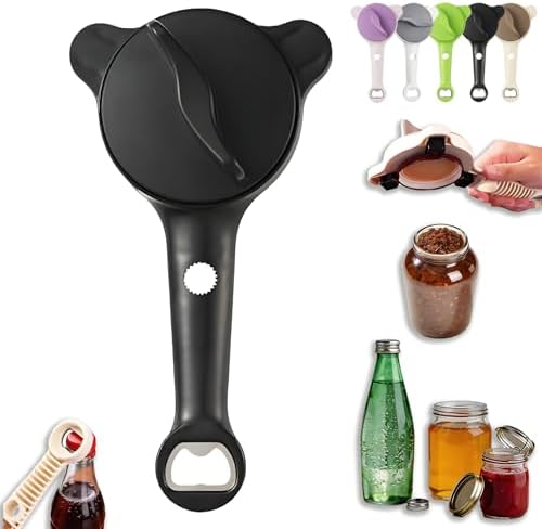 2026 New 4-in-1 Multi-Purpose Jar Opener, Adjustable Stainless Steel Ergonomic with Non-Slip Teeth, Jar Opener for Weak Hands, Multi Size Lid Tool for Jars, Cans, Wine Bottles (Black)