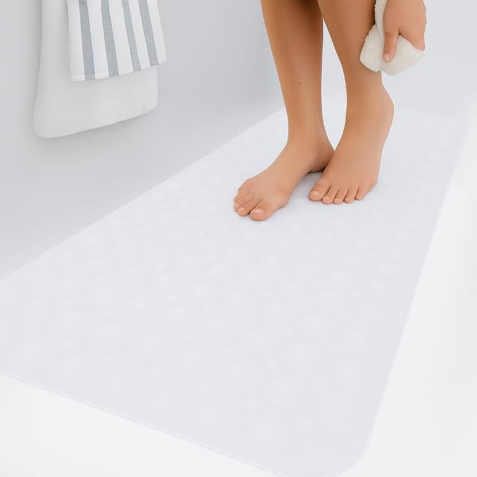 LUX Décor Non-Slip Bathtub Mat, Extra Large 40x16 Inches – Anti-Slip Safety Shower Mat with Suction Cups & Drain Holes – Machine Washable Bath Mat – Clear