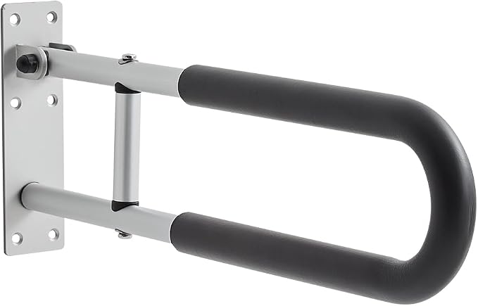 VEVOR Toilet Safety Rail, 23.8 Inch U-Shaped Handicap Grab Bar, Foldable Senior Safety Pole, Flip Up Toilet Grab Bar with Anti-Slip Support Handle, 300 Lb Load Capacity for Elderly, Disabled, Pregnant