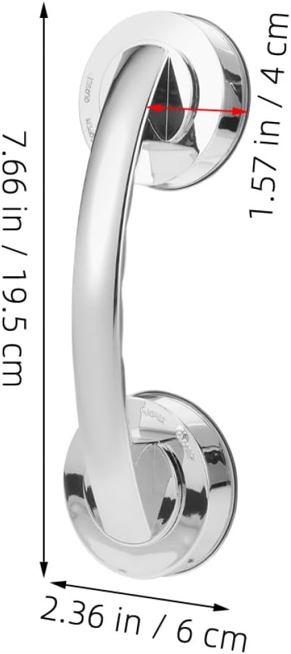 SHOWERORO 2pcs Silver Suction Cup Grab Bars for Bathroom Safety – Adhesive Stainless Steel Handles with Strong Hold, No Drilling Required, Removable Suction Handles for Shower and Glass