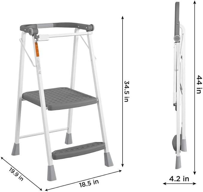 COSCO 2-Step Kitchen Stepper™ Folding Step Stool, Safety Kit Series, Ages 4+, Grey