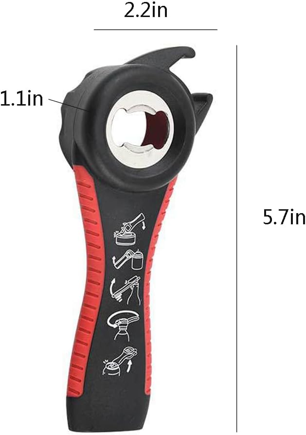 2 pcs 5 in 1 Multi-function Bottle Opener for Easily Opens Bottle Caps,Canning Lids,Can Tabs and Twist Caps (Black & White)