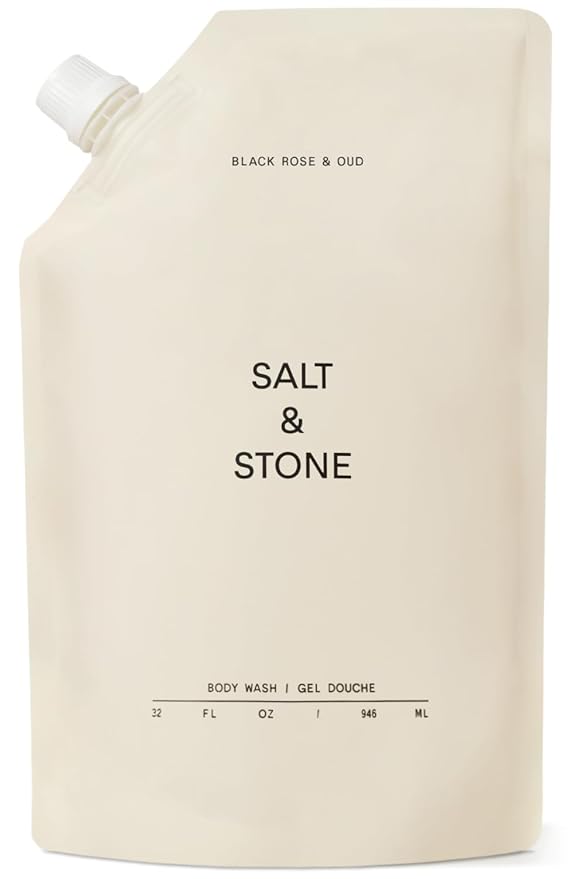 Salt & Stone Body Wash with Antioxidants for Deep Moisture | For Women & Men, Sulfate, Paraben, & Dye Free, Leaving Skin Soft and Hydrated | Black Rose & Oud Refill 32 fl oz
