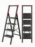 DIAMONDFORGE 4‑Step Folding Step Ladder, Wide Anti‑Slip Pedals, Anti‑Slip Feet Comfort Handgrip, Sturdy Steel Construction, Portable Ladder for Household Use – Black Red