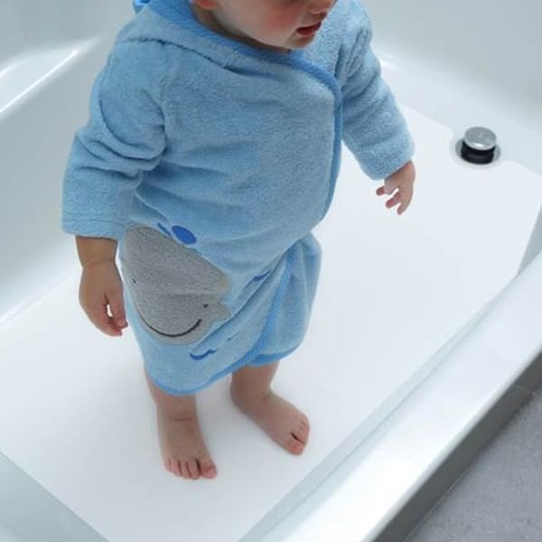 Safe Way Traction 16" X 40" White Adhesive Vinyl Anti Slip Non Skid Safety Bath Mat with Drain Cut Out