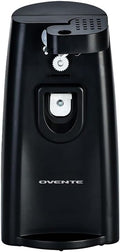 OVENTE 3-in-1 Electric Can Opener, Bottle Opener and Knife Sharpener with Stainless Steel Blade and Easy to Use One-Touch Button, 70W Automatic Multifunctional Kitchen Countertop Tool, Black CAN33B