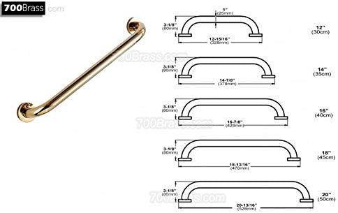 16-Inch Grab Bar for Hotel/Motel/Home Shower Safety, Polished Gold, Heavy-Duty Construction Armrest, Bathroom Bathtub Handrail