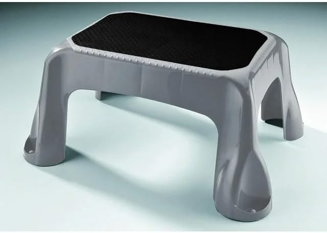 Heavy Duty Plastic Step Stool - 300lb Capacity, Non-Slip Textured Tread - Compact 1-Step Design for Kitchen, Bathroom & Garage - Stable Wide Base (Gray)