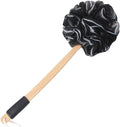 FORENEE Long Loofah with Handle, Back Scrubber for Shower, Loofah on a Stick (19.09"), Black & White 4.72" Jumbo Mesh PE Pouf, Waterproof Coated Wooden Handle, Non-Slip Grip, Hanging Loop, Men & Women