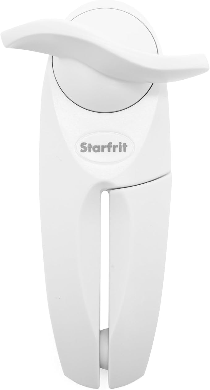 Starfrit Little Beaver Can Opener, Safe, Holds Lid and Leaves No Sharp Edges on Lid, Comfort Grip, 3-Year Warranty, White