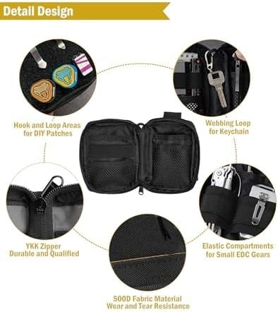 VIPERADE VE26 EDC Pouch Organizer with 11 Compartments, Small Tool Pouch with DIY Patches Area, EDC Pocket Organizer for Mutitools