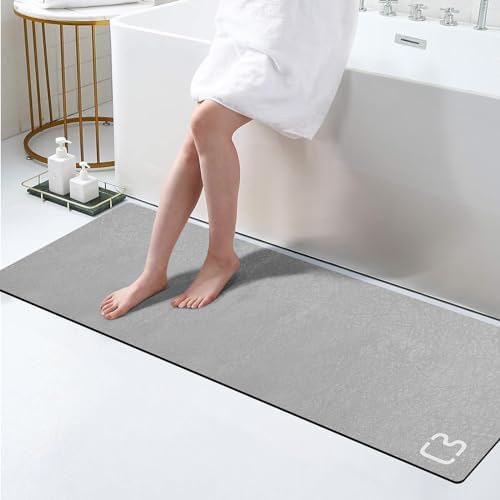 RUERYA Grey Bath Mat 17" x 59" Extra Long Bathroom Mat Large Fast Dry Super Absorbent Non-Slip Rubber Backed Shower Mat Bath Rugs Mats for Bathroom Floor, Tub, Shower, Sink, Gray