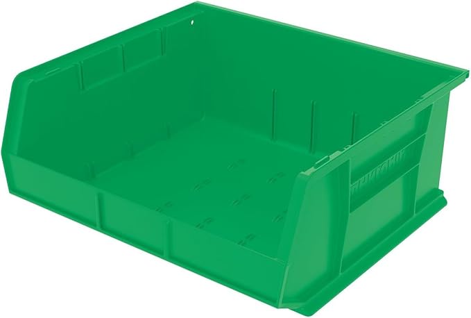 Akro-Mils 30250 AkroBins Plastic Storage Bins, Space-Saving Stackable Bins for Garage, Pantry, Craft Organization, 15" x 16" x 7", Green, 6-Pack