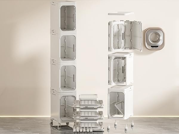 JOYZAN Narrow Bathroom Storage Cabinet with Movable Wheels, Slim Storage Cabinet with 4 Doors & Removable Panel, Skinny Bathroom Organizers and Storage for Small Space, Corner, Kitchen, Laundry