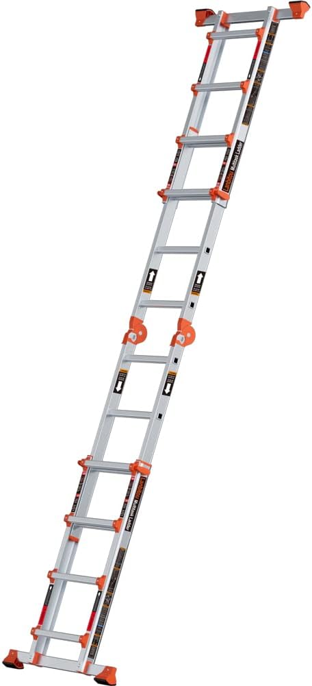 LANBITOU Ladder, A Frame 4 Step Ladder Extension, 14 FT Anti-Slip Multi Position & Storage Folding Ladder, 330 lbs Security Load Telescoping Aluminum Ladders for Stairs Home Indoor Outdoor Roof