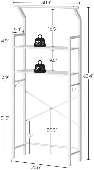 YATINEY 2-Tier Over The Toilet Storage, Multifunctional Vertical Over Toilet Bathroom Organizer, Freestanding Bathroom Storage Shelves with Hooks, Bathroom Organizer, Rustic Brown and Black TR01WT
