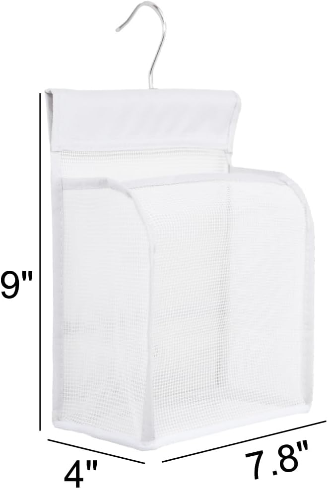 ALYER Hanging Mesh Shower Caddy Organizer Bathroom Storage Bag with Hooks for College Dorm, Gym, Swimming,RV and Travel,White
