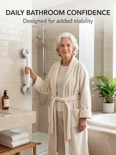 Suction Grab Bars for Shower, 2 Pack 16 Inch No Drill Removable Bath Handrails - Shower Handle for Seniors & Elderly, Anti-Slip Bathroom Safety Bar, Locking Suction Cups with Seal Check (Gray)
