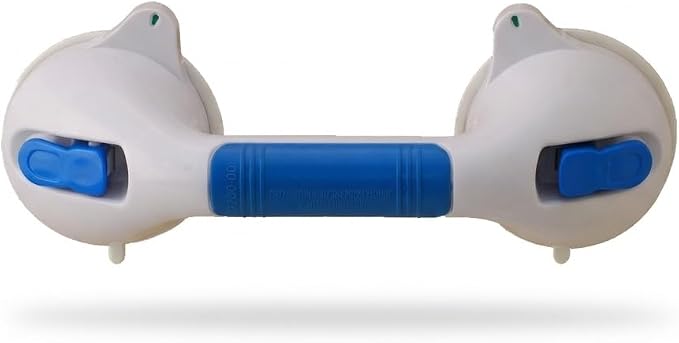 NOVA Suction Cup Grab Bar 12” – Tool-Free Removable Bath & Shower Safety Handle with Secure Lock Indicator, Non-Slip Contoured Grip, Travel-Friendly, 300 lb Capacity