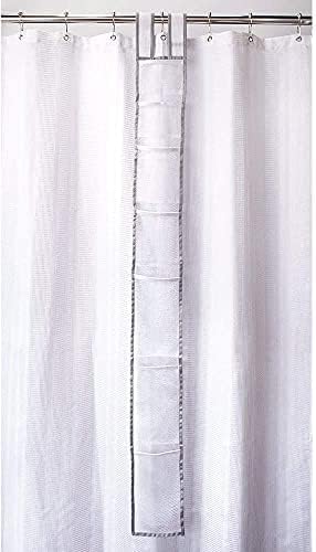 Skywin 7 Pockets Hanging Shower Curtain Liner Caddy 60 x 6 Inches (2 Pack) - 100% Polyester Mesh Shower Caddy Hanging - Shower Organizer for Shower Rod or Door with Adjustable Velcro Strap