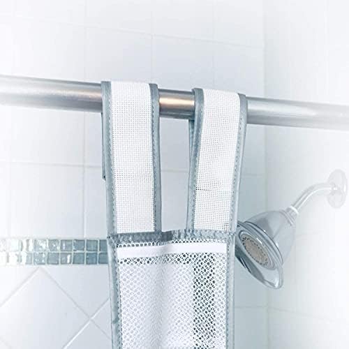 Skywin 7 Pockets Hanging Shower Curtain Liner Caddy 60 x 6 Inches (2 Pack) - 100% Polyester Mesh Shower Caddy Hanging - Shower Organizer for Shower Rod or Door with Adjustable Velcro Strap