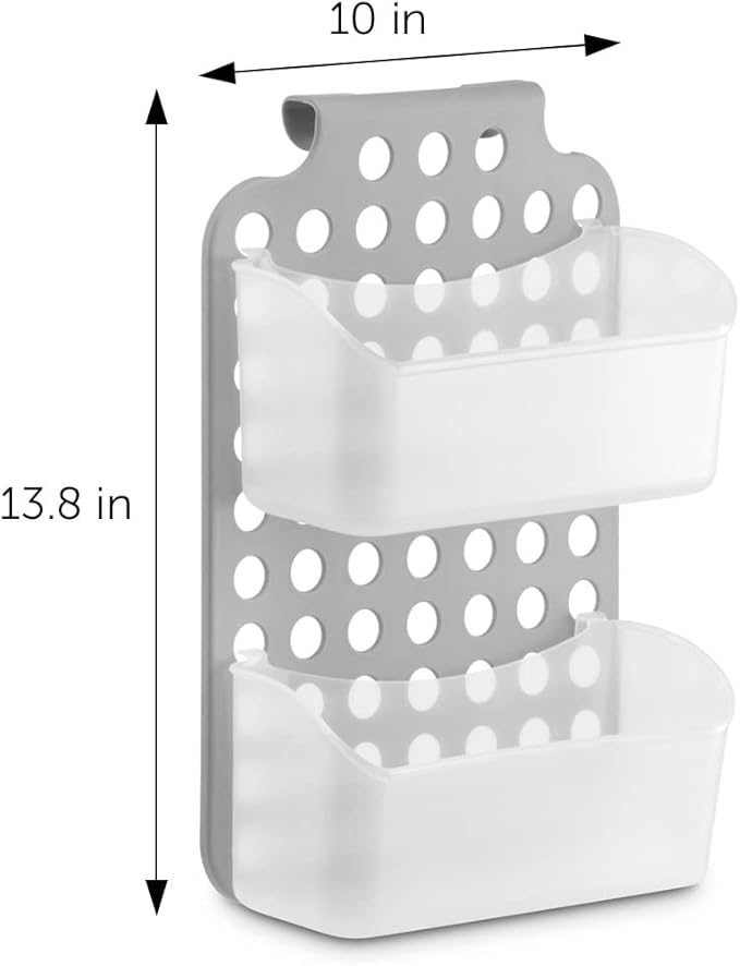 DecorRack Adjustable Hanging Storage, 2 Bins Over Shower Door Organizer, Bathroom Storage With Removable Baskets For Space Saving, BPA Free