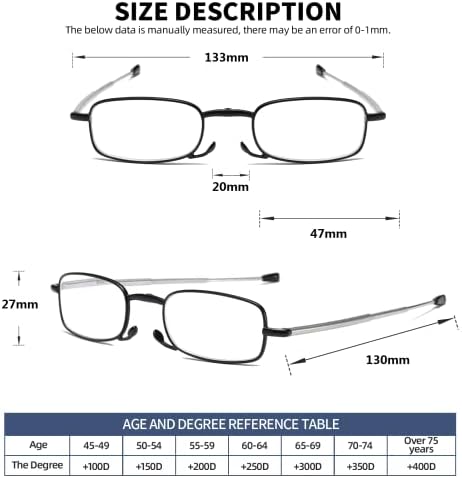 Folding Reading Glasses for Men Women, Keychain Compact Readers Blue Light Portable Pocket Eyeglasses