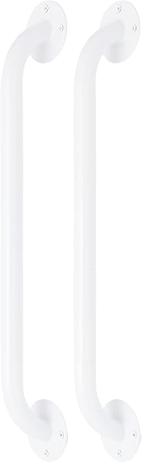 Medline White 18” Grab Bar for Shower & Bathtub, Independence Aid & Ease of Movement — for Elderly, Handicapped or Seniors, 300 lb. Capacity, 1 Bar (Pack of 2)