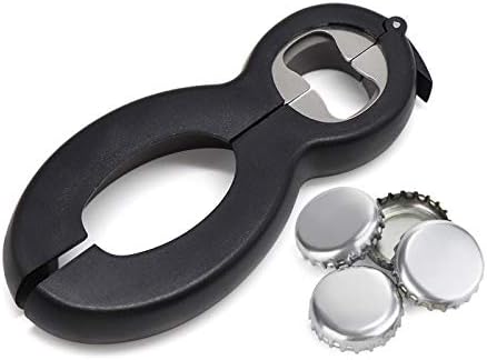 6 in 1 Multi Opener Jar Opener Bottle Can Opener Seal Soda Lid Twist Grips Non-slip Grip Easy Opern for Kid Kitchen Holiday Party (Gray + Black)