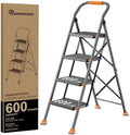 Step Ladder Foldable Folding Stool - for Home Adults Kitchen 4 Stepping Extension Tall Heavy Duty with Handrails - Closet Stepstool Stair Ladders Extendable Stepladder for Indoor House 600Lbs