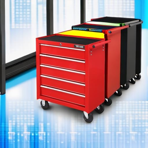 TUFFIOM 5-Drawer Rolling Tool Chest w/Drawers & Lock, Tool Storage Cabinet with Lockable Wheels, Top Cushion & Drawer Liners, Tool Organizer Box for Garage, Warehouse & Repair Sho
