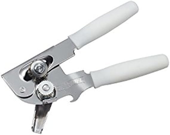 Swing-A-Way Portable Can Opener, Features an Ergonimic Handle for Optimal Comfort, and Built-in Bottle Opener for a 2-in-1 Tool, Durable Cutting Wheel, White