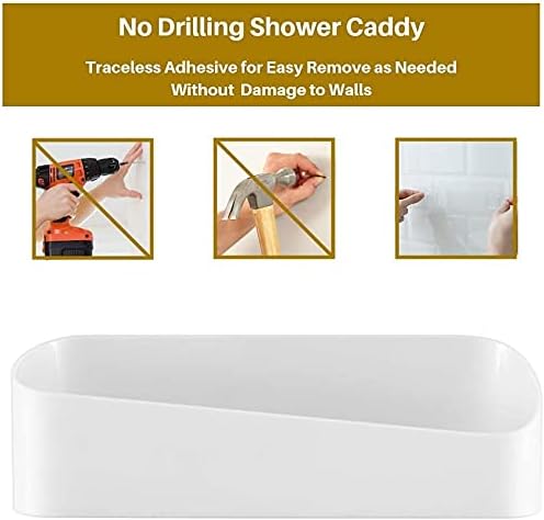 SUNFICON Adhesive Shower Caddy Wall Mounted Bathroom Shelf Organizer Storage Rack No Drilling Shower Shelf Bath Essentials Shampoo Spice Holder 2 Clear Adhesives for Shower Room Bathroom Kitchen White