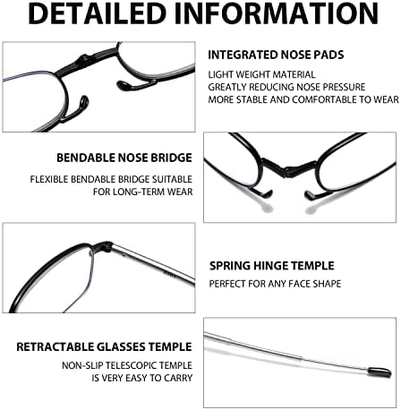 Folding Reading Glasses for Men Women, Keychain Compact Readers Blue Light Portable Pocket Eyeglasses