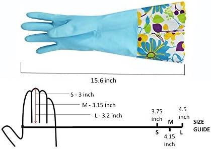 Household Gloves Latex-Free, 15" Long Cuff, Soft Lining, Adjustable Strap, Multi-Layer Protection, Flexible, Comfortable, Chemical-Resistant, Reusable for Cleaning, Dishwashing, 4 Pair Small