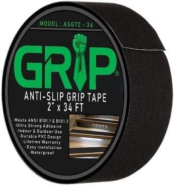 GRIP Anti Slip Tape - 80 Grit High Traction Non-Slip Tape for Stairs, Ramps, Floors, Indoor/Outdoor Use, Easy Cut & Apply, Durable for Heavy Traffic Areas (2" x 34')