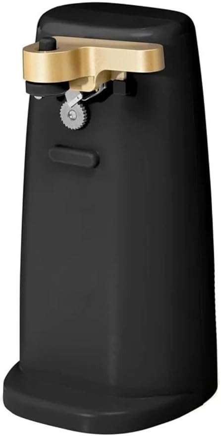 Bayfalcon LLC Electric Can Opener with One-Touch Operation, Smooth Rotation, Built-In Lid Magnet, Compact Countertop Design, Easy-Prep Kitchen Tool in White and Gold Finish (Black Sesame)