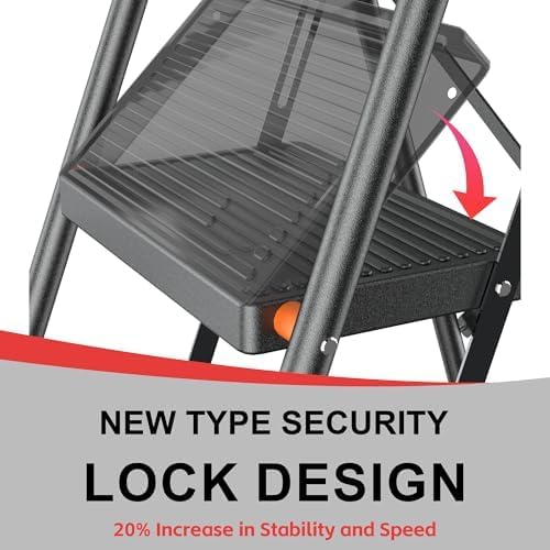 Step Ladder Foldable Folding Stool - for Home Adults Kitchen 4 Stepping Extension Tall Heavy Duty with Handrails - Closet Stepstool Stair Ladders Extendable Stepladder for Indoor House 600Lbs
