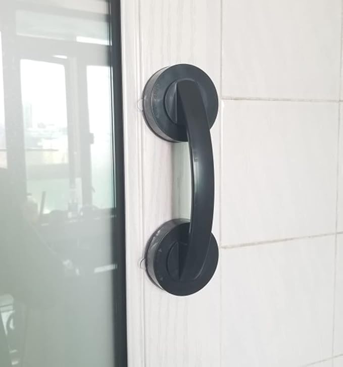 WANLIAN Powerful Suction Cup Glass Mirror Door Handle, Refrigerator Drawer Bathroom Suction Cup wall handrail, Bathtub Shower Handle Kitchen Drawer Cabinet Handle (Black)