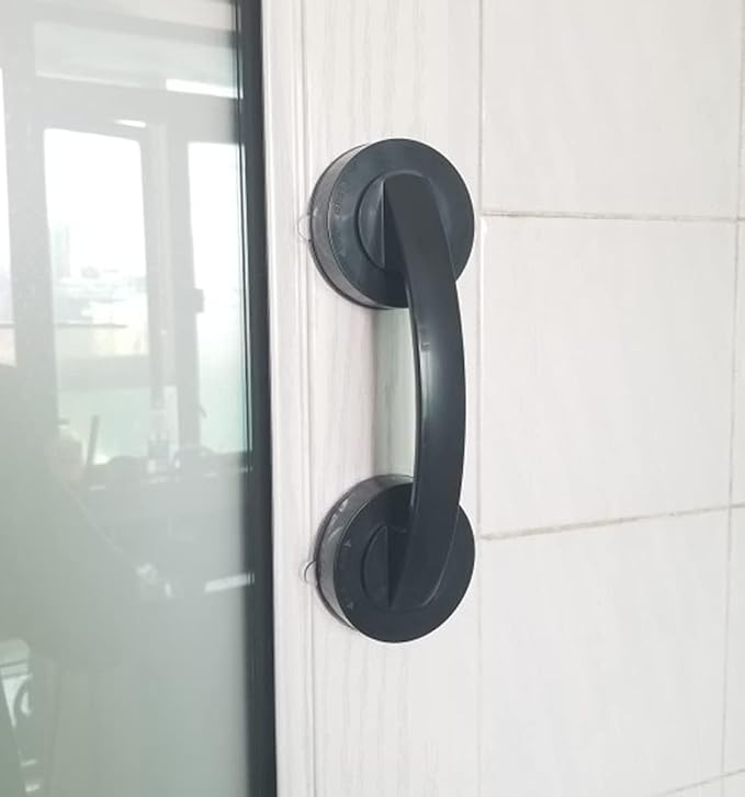 Strong Suction Cup Door Handle, Glass Door Handle, Refrigerator, Drawer, Bathroom, Suction Cup armrest, Bathtub Shower Handle, Kitchen Drawer Cabinet Handle ((Black Large))