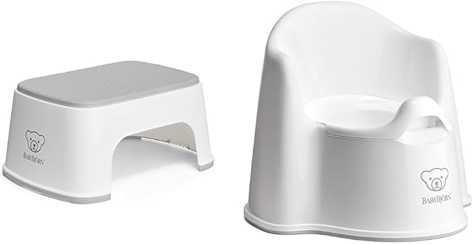 BabyBjörn Step Stool, White/Gray & Potty Chair, White/Gray