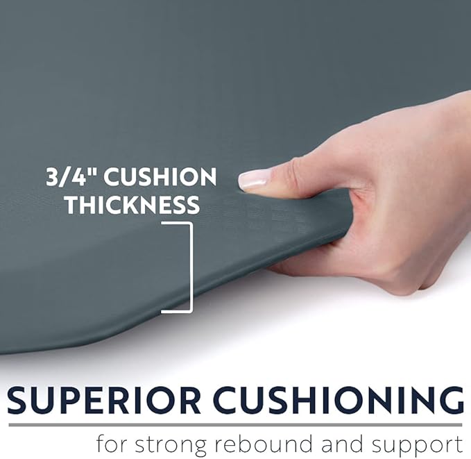 KANGAROO Anti Fatigue Mats for Kitchen Floor, 58x20, Reduce Foot, Knee Pressure, 3/4 Inch Thick Cushioned Ergonomic Mat, Waterproof Comfort Rug for Under Sinks, Standing Desk, Store Floors, Charcoal