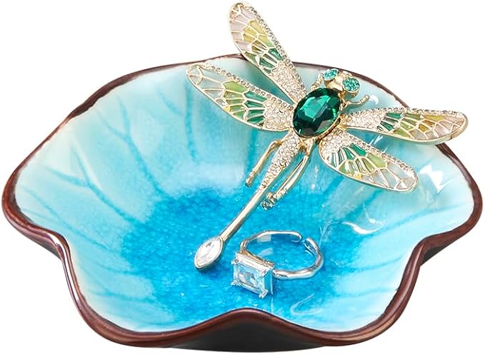 Ice Cracking Leaf Jewelry Dish, Decorative Ring Holder Small Trinket Tray Bowl, Gifts for Daughter Mom Friends, Lake Blue.